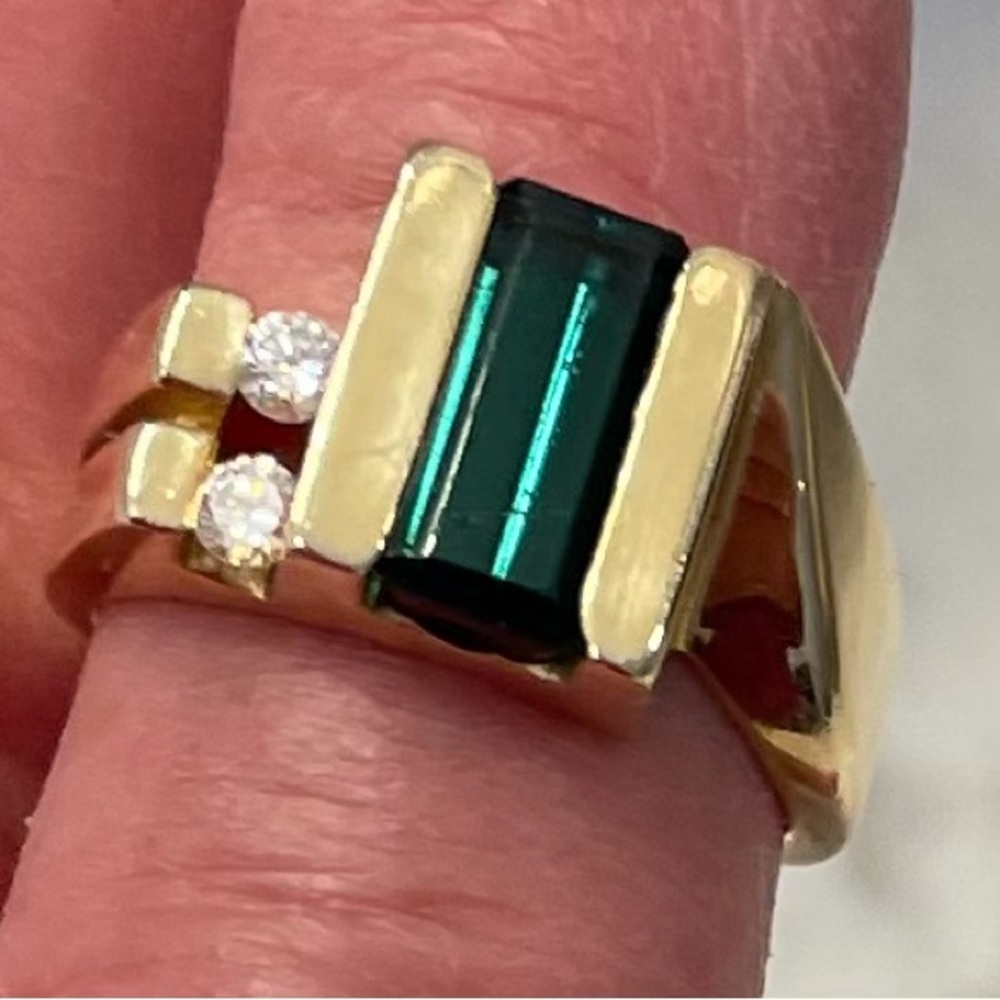 Artisan 14K Gold & Green Tourmaline Ring, Size 6.